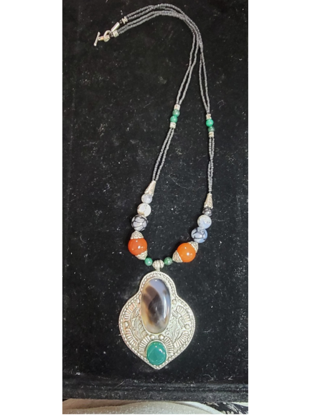 Southwestern Style Necklace Large Pendant Faux Stone Beaded Tribal Western
